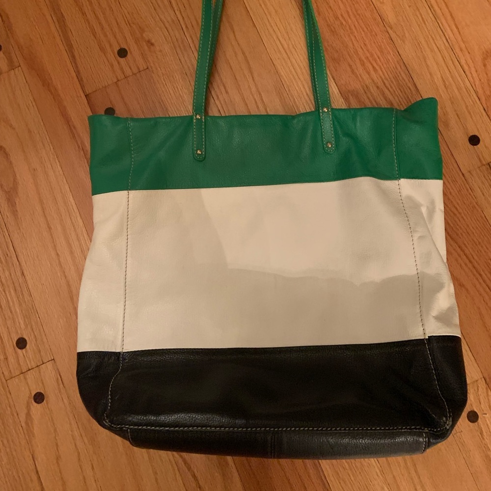 Cynthia Rowley black white green genuine leather bag